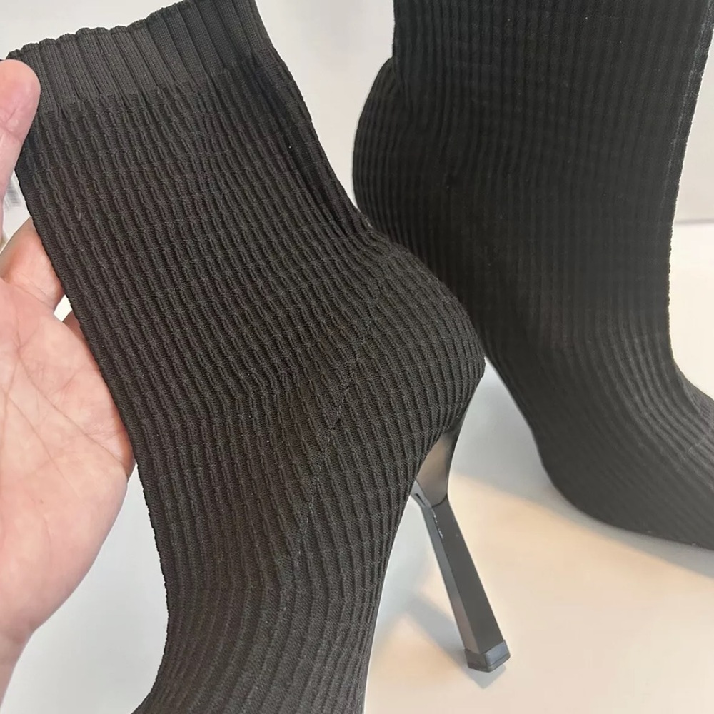 Zara Black Fabric Sock Ankle Booties With Heel Size 8 or 8.5 - Picture 7 of 8